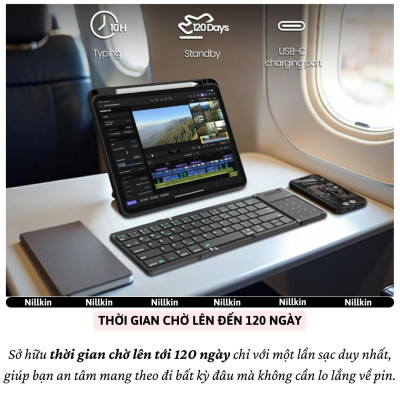 Bàn phím gấp gọn di động không dây bluetooth V5.2 tích hợp trackpad & phím số hiệu Nillkin Cube Pocket - Nhỏ gọn, mỏng nhẹ, phím tắt thông minh, hỗ trợ Androids & iOS, gõ thoải mái cho iPad cho iPhone, máy tính bảng, cho macbook, laptop - hàng nhập khẩu