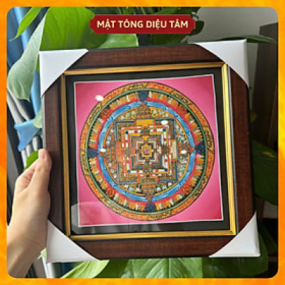 Tranh Mandala Kalachakra chú OM Nepal 27cm có khung kính tranh Kim cang họa sư vẽ tay thủ công (ngẫu nhiên) Mật tông Diệu Tâm