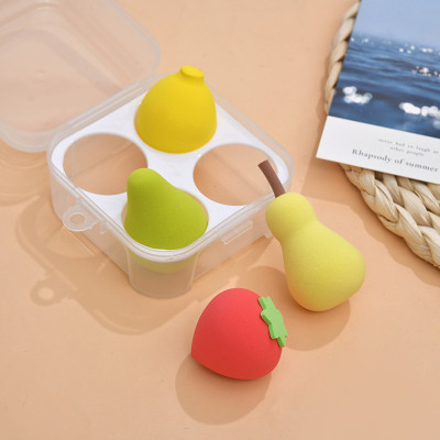 Hộp bông tán phấn trang điểm 4 món hình trái cây ,  siêu dễ thương mềm  mịn , xinh xắn đáng yêu  ,có hộp đựng tiện dụng