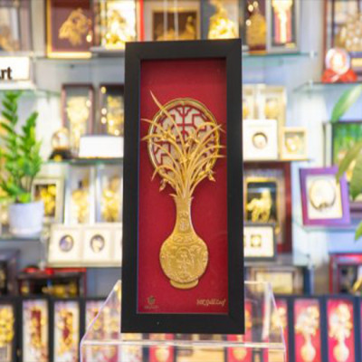 Tranh bình hoa lan dát vàng nền đỏ (13x26cm) MT Gold Art- Hàng chính hãng, trang trí nhà cửa, phòng làm việc, quà tặng sếp, đối tác, khách hàng, tân gia, khai trương 