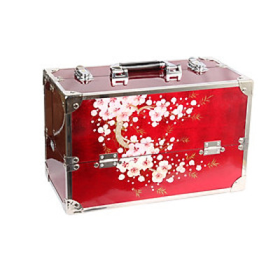 Cốp sơn mài cao cấp Hana đựng mỹ phẩm, đồ phun xăm, nail, nối mi sơn mài dát vàng cẩn vỏ trứng, họa tiết vẽ tay cao cấp, viền khung nhôm chắc chắn, bọc góc inox size 40x20x26 cm 