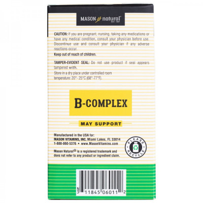 Viên uống Bổ sung vitamin nhóm B cho cơ thể Mason Natural B-Complex – 100 viên