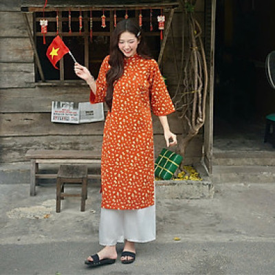 Áo dài cách tân họa tiết hoa phong cách vintage có size dành cho nữ Ngọc Hiên Miều Est.2013