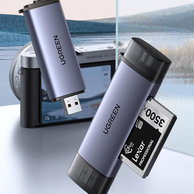 Ugreen UG50906CM517TK Màu Xám Đầu đọc thẻ nhớ 2in1 USB-C 3.1 + USB 3.0 sang SD TF Cfast 2.0 - HÀNG CHÍNH HÃNG