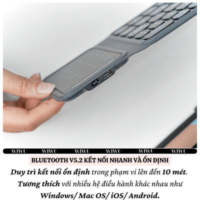 Bàn phím gấp gọn di động không dây bluetooth V5.2 tích hợp trackpad & phím số WIWU FMK-05 - Nhỏ gọn, mỏng nhẹ, phím tắt thông minh, hỗ trợ Androids & iOS, gõ thoải mái cho iPad cho iPhone, máy tính bảng, cho macbook, laptop - hàng nhập khẩu