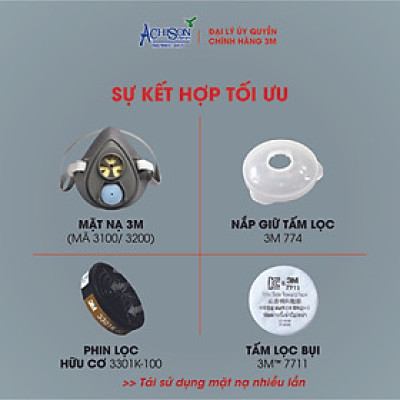 Bộ 4 Món Mặt Nạ 3M 3100/ 3200 + Phin Lọc 3M 3301K-100 + Tấm Lọc Bụi 3M 7711 + Nắp Giữ Tấm Lọc 3M 774