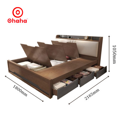[Ảnh thực tế - Miễn phí lắp đặt & vận chuyển] Giường ngủ gỗ công nghiệp bọc nệm đầu giường có hộc kéo tiện lợi Ohaha - GN001