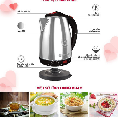 Ấm điện siêu tốc INOX 304 RẠNG ĐÔNG 1.8L RD-AST18ST2- Hàng chính hãng