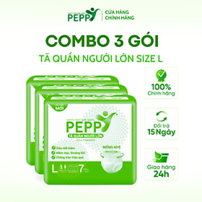 Combo 3 gói Tã/Bỉm Quần Người Lớn, Người Già Peppy Siêu Mỏng, Siêu Thấm, Mềm Mại, Kháng Khuẩn Size M8/L7/XL8