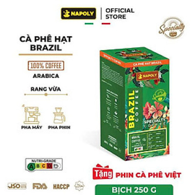 Cà Phê Arabica BRAZIL - Hương Vị Đẳng Cấp, Chua nhẹ Hương Nhiệt Đới - Rang Nguyên Hạt Dùng Pha Máy/Phin 250g/túi