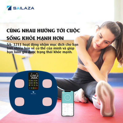 Cân Điện Tử Thông Minh cao cấp chính hãng Sailaza SA- 1211, đo 22 dữ liệu Sức Khỏe + màn hình màu LCD