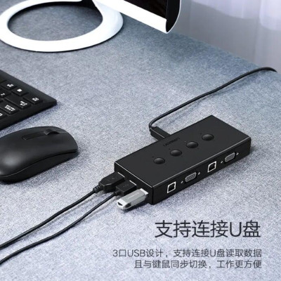 Ugreen UG50280CM154TK 1.5M màu Đen Bộ chuyển mạch KVM gộp 4 thiết bị vào 1 màn hình hỗ trợ 3 cổng USB - HÀNG CHÍNH HÃNG