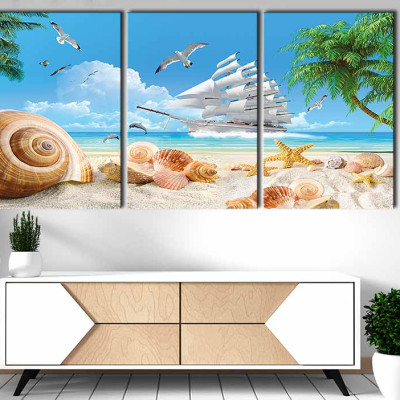 Tranh canvas phong thủy treo tường - Thuận buồm xuôi gió - TBXG003 - Bộ ghép 3 bức tràn viền - 120x60cm