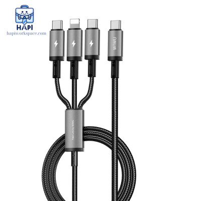 Cáp sạc hàng chính hãng WiWU Titanlink 3 trong 1 Wi-C060: Công suất 60W, tích hợp 2 Type-C, 1 L, sạc đa năng