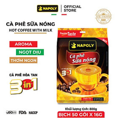 Cà Phê 3IN1 Sữa Nóng Napoli Coffee (50 gói x 16g)- Cafe Từ Arabica/Robusta Hạt SẠCH- TÚI LỚN