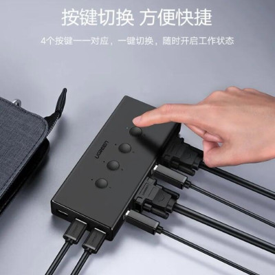 Ugreen UG50280CM154TK 1.5M màu Đen Bộ chuyển mạch KVM gộp 4 thiết bị vào 1 màn hình hỗ trợ 3 cổng USB - HÀNG CHÍNH HÃNG
