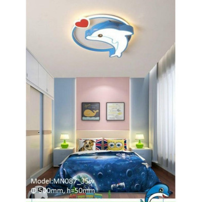 (Hàng chuẩn số 1) Đèn ốp trần buồng ngủ trẻ con hình cá heo, 3 cơ chế năng lượng MN087