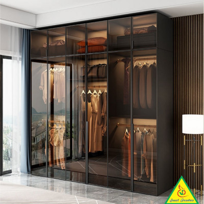 Tủ quần áo gỗ MDF cánh kính cường lực khung nhôm 4TAK05 - Nội thất lắp ráp Viendong Adv