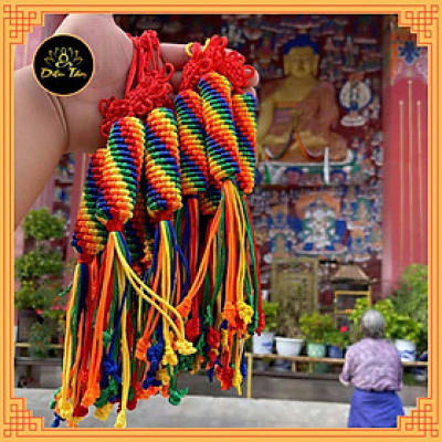 Dây treo chỉ ngũ sắc cát tường thủ công Tây Tạng may mắn bình an trang trí treo xe, móc khóa ban thờ Mật Tông