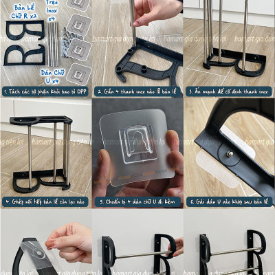 Giá Để Giày Dép Dán Tường 2 Tầng Chữ R Móc Treo Đồ Đa Năng Nhà Tắm Decor 4 Miếng Chữ U Siêu Dính