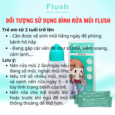 Bình Rửa Mũi Cho Trẻ Flush Chính Hãng Gồm 1 Bình Và 14 Gói Muối Tinh Khiết Dung Tích 250ml