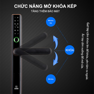 Khóa điện tử thông minh khóa vân tay cửa nhôm PASINI PS01AB35 (Đen) PS02AS35 (Bạc) cho cửa nhôm xingfa, sắt, inox