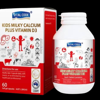 Viên uống canxi và vitamin VITAL CODE KIDS MILKY CALCIUM PLUS VITAMIN D3  - Nhâp Khẩu Úc - Hộp 60 viên