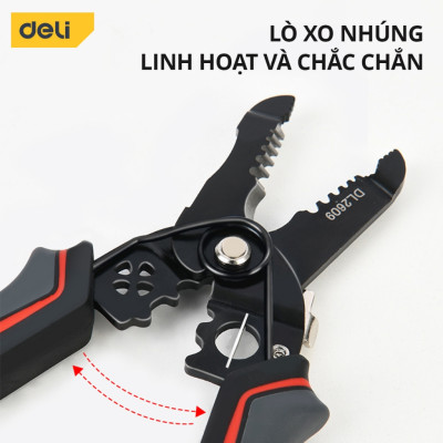 Kìm Bấm Dây Điện Đa Năng Deli - Kết hợp uốn, cắt, bấm, tách dây - Chất liệuThép Cao Cấp, Điều Chỉnh Lực Tuốt Dây Dễ Dàng