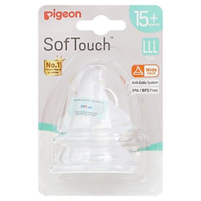 Bộ 2 núm ti Pigeon siêu mềm Plus WN3 cổ rộng size LLL (từ 15 tháng)