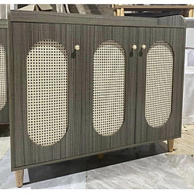 Tủ giày phối mây 3 cánh 1m2 Tundo cửa vòm hiện đại
