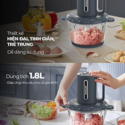 Máy xay thịt Sunhouse SHD5403 - Công suất 300W - Cối Thủy Tinh Dung tích 1.8L - 3 Tốc Độ - Lưỡi dao 4 cánh siêu khỏe - Hàng Chính Hãng