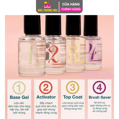 Dung Dịch Nhúng Bột KDS Base Không Cần Hơ Đèn Dung Tích Chai - Bột nhúng KDS Base gel, Activitor, Top: 15ml/chai