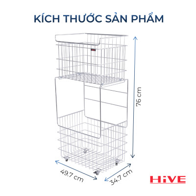 Kệ (Giỏ) Đựng Đồ, Chia Quần Áo Phòng Giặt HiVE 2 tầng inox 304 cao cấp có bánh xe