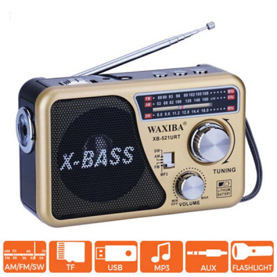 Đài Radio FM WAXIBA  XB 521URT- có hỗ trợ thẻ nhớ và USB-đèn pin Siêu sáng-BH 6 Tháng Hàng Chính Hãng