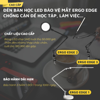 Đèn bàn học bảo vệ mắt DandiHome Ergo Edge chống cận để làm việc, học tập có thể kéo dài và gấp gọn - 3 phiên bản