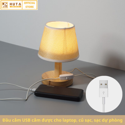 Đèn Ngủ Để Bàn Gỗ HUTA G9 Mini Phong Cách Vintage, Đầu Cắm USB, Decor Trang Trí Phòng Ngủ, Đầu Giường, Dải Led Ánh Sáng Vàng