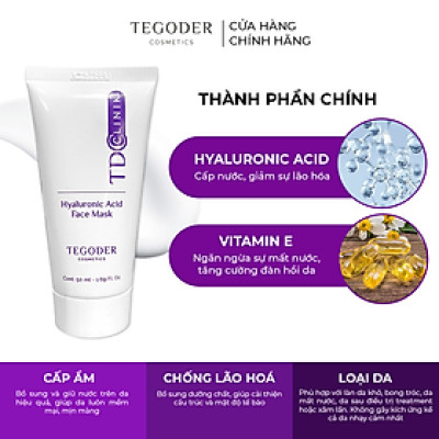 Mặt nạ Hyaluronic Acid cấp ẩm sâu, phục hồi da Tegoder Hyaluronic Acid face mask 50 ml mã 1081