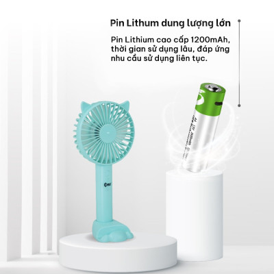 Quạt Sạc Cầm Tay COMET CRF1104 Công Suất 3W, Pin 1200mAh, Có Đế Rời, Kích Thước Nhỏ Gọn hàng chính hãng