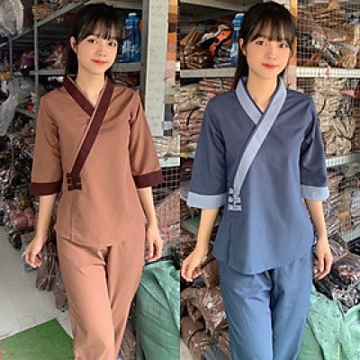 ĐỒ LAM ĐI CHÙA  Mẫu Cài Cút Kate Mịn