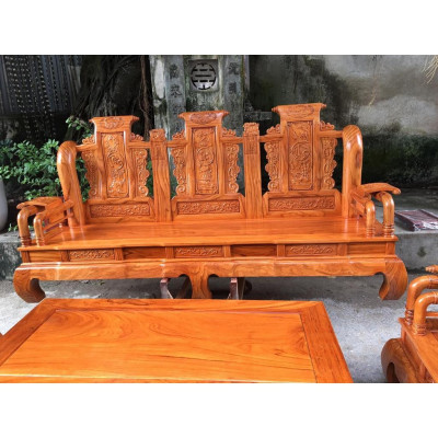 Bàn ghế tần thuỷ hoàng gỗ gõ đỏ cột 12, cột liền, yếm liền, mặt bàn là ván liền.