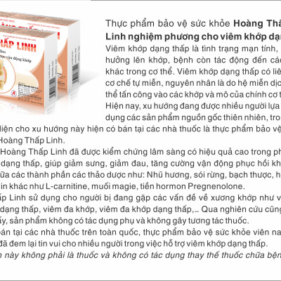 Thực phẩm bảo vệ sức khỏe Hoàng Thấp Linh hộp 30 viên-  Hỗ trợ điều trị và phòng ngừa viêm khớp, viêm đa khớp dạng thấp, thấp khớp