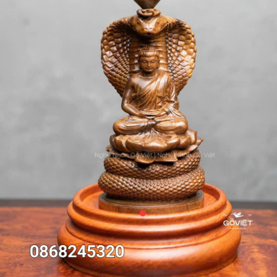 Combo Tượng thần rắn bảo vệ đức phật xông trầm bằng gỗ bách xanh thơm nức  kt cao 20×11×10cm chưa tính đế gỗ hương  