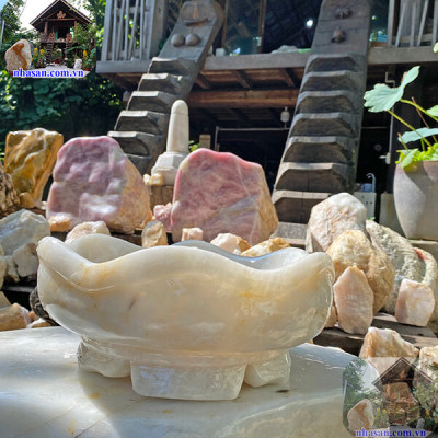 Bát thả hoa tụ lộc đá thạch anh trắng NHA SAN BTH02 Tượng trưng cho sự thịnh vượng, sung túc - 10.4kg (33 x 13 cm)