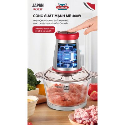 Máy xay thịt đa năng cối thủy tinh 2L Ladomax, xay thịt, cá...Hàng chính hãng