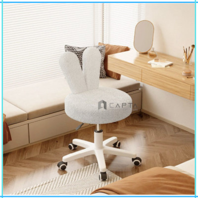 Ghế xoay trang điểm bọc nệm vải lông cừu cao cấp tựa lưng tai thỏ chân tăng giảm CE1019-F -  Cute rabbit make up chair