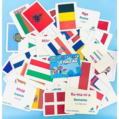 Thẻ Học Thông Minh - Flashcard Quốc Kỳ Các Nước Trên Thế Giới - 5 Châu Lục - (Song Ngữ Anh Việt) 180 Thẻ
