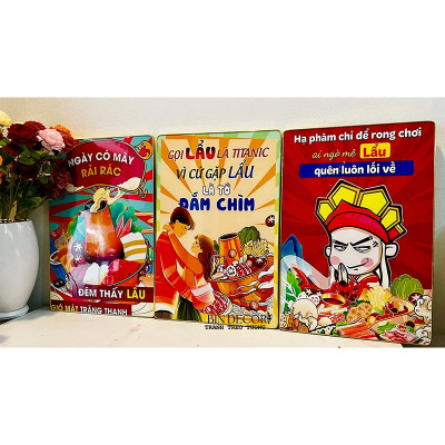 (ẢNH THẬT) Tranh treo tường tráng gương trang trí decor quán lẩu tranh vui nhộn kèm đinh treo