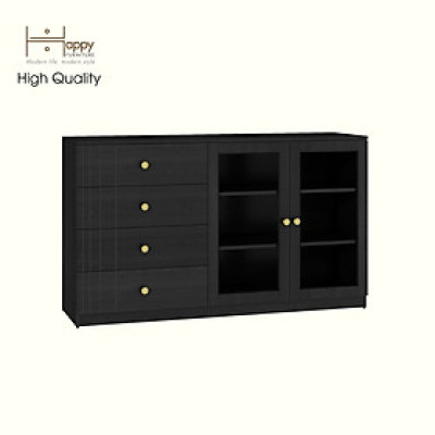 [Happy Home Furniture] JOVIE, Tủ lưu trữ cửa kính 4 ngăn kéo, 140cm x40cm x 82cm ( DxRxC), TCM_163