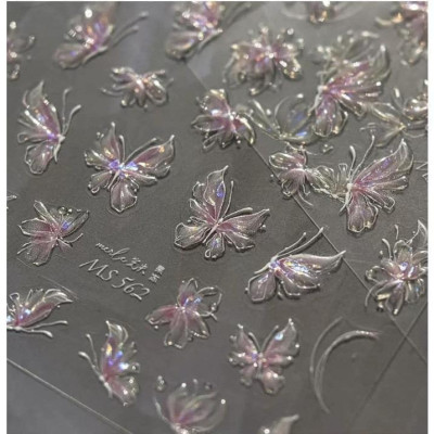 Sticker Bướm 5D Làm Nail Nhiều Mẫu Hoa Bướm Lấp Lánh Cho Móng Tay, Phụ Kiện Salon Đề Can Ánh Sáng Cho Nhiều Loại Móng Nữ Women