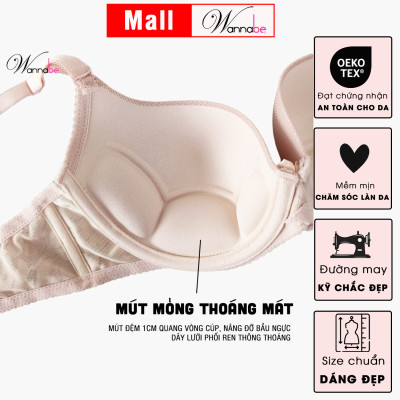 Áo ngực mút mỏng WANNABE ANR05 áo chíp cúp ngực đệm mỏng form to phối ren, có gọng giúp nâng đỡ gôm gọn vòng 1